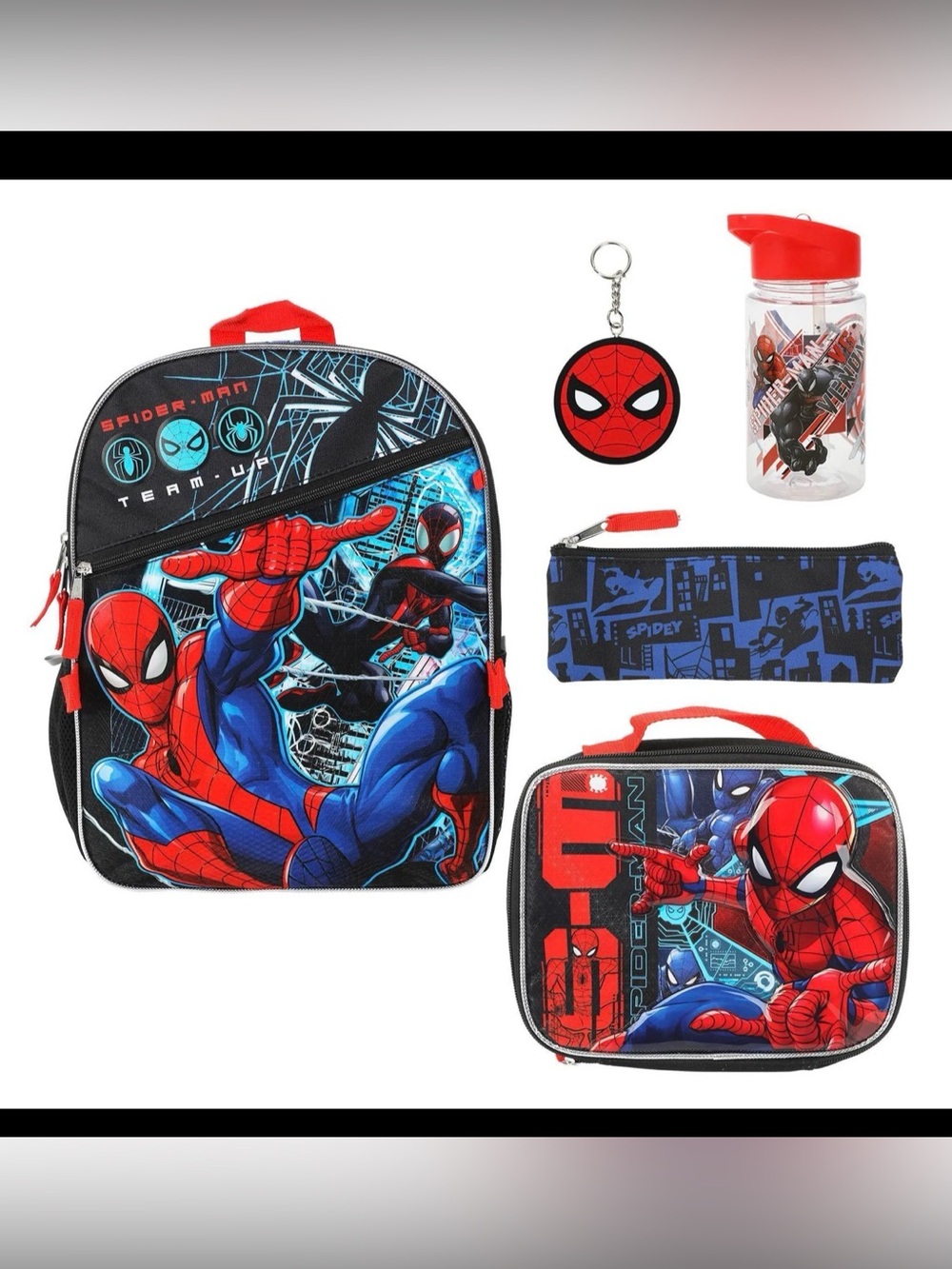 Marvel Spider-man 5 Piece School Backpack Set Lunch Box Pencil Case LIGHTS Up